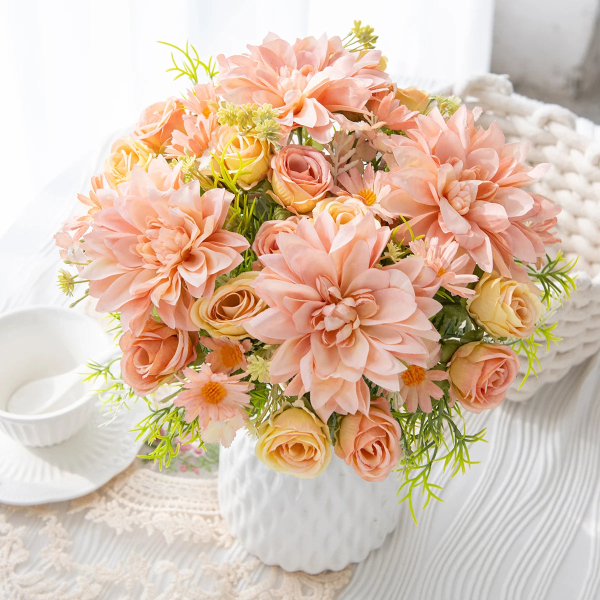 Artificial Silk Rose Dahlia Bouquet – Wedding & Home Décor Artificial Flower Bouquet Babs