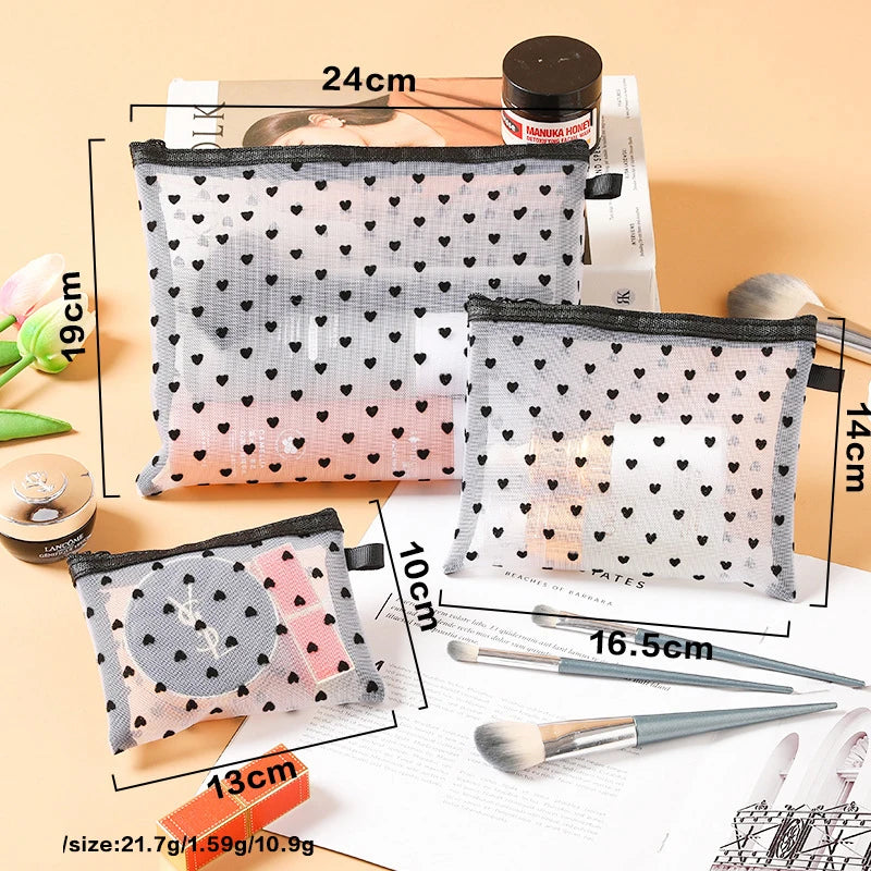 3-Piece Clear Heart Makeup Bag Set – Transparent Cosmetic Pouches Cosmetic Makeup Bag Babs