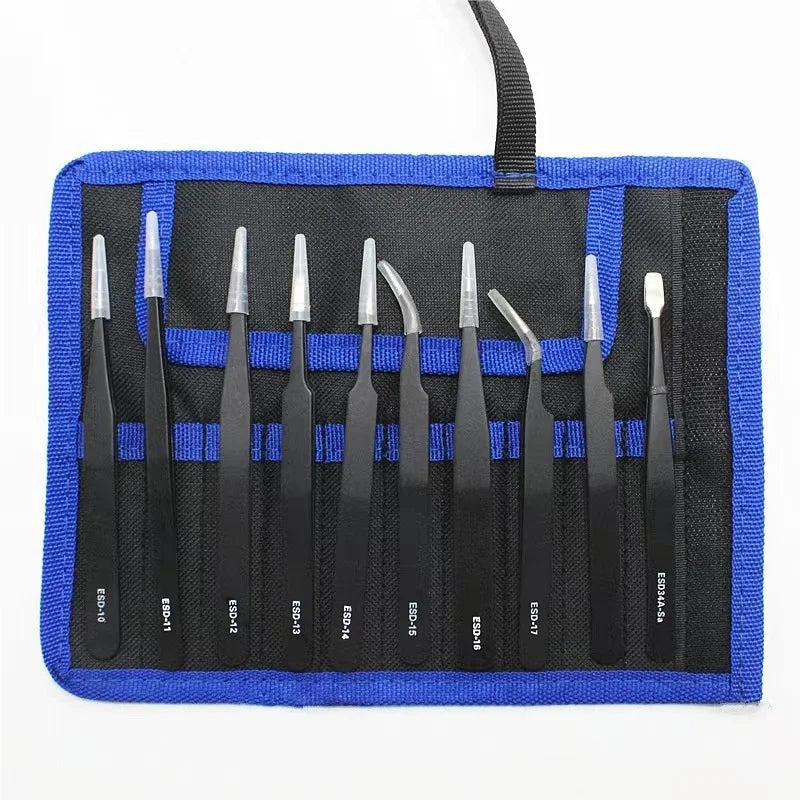 10Pc Precision Anti-Static Stainless Steel Tweezers Set Precision Tweezers Set Babs black A set of 10 pieces