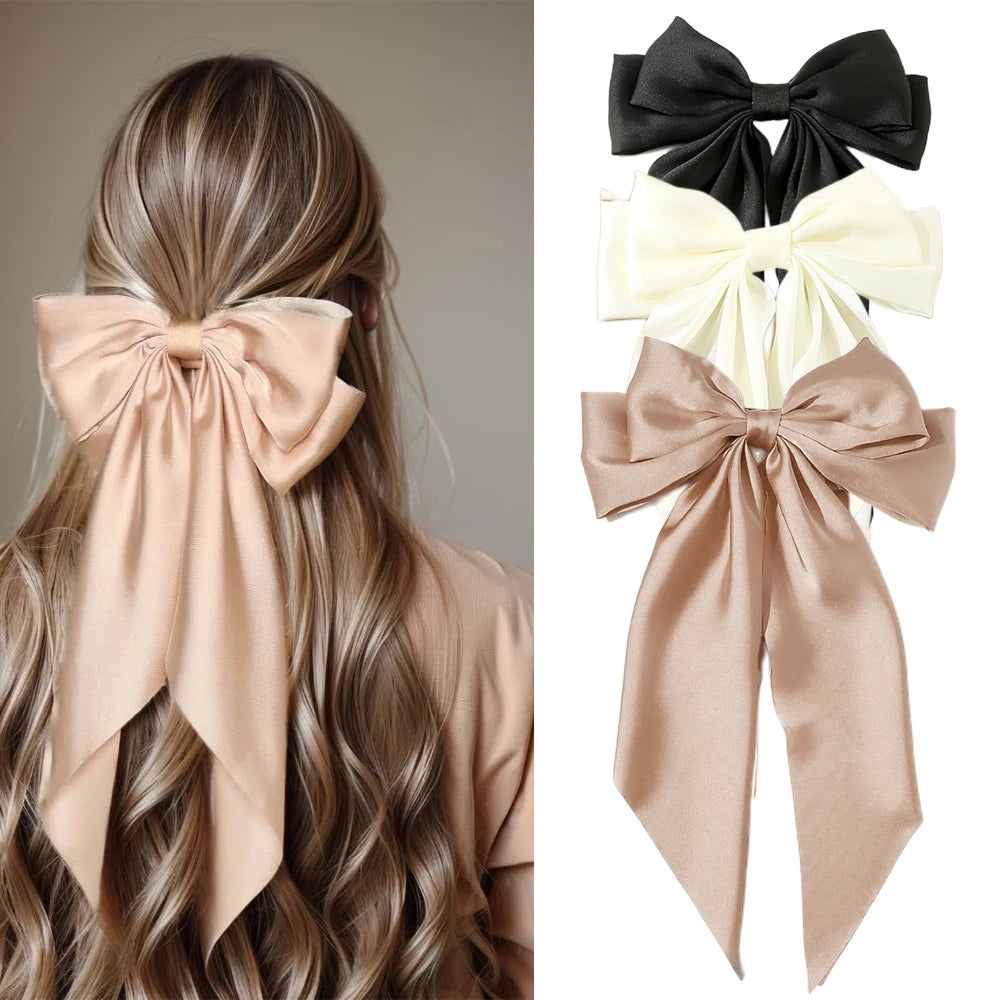 Korean Big Bow Satin Hair Clip – Ribbon Barrette for Women Hair Bow Barrette Babs S9-3PCS