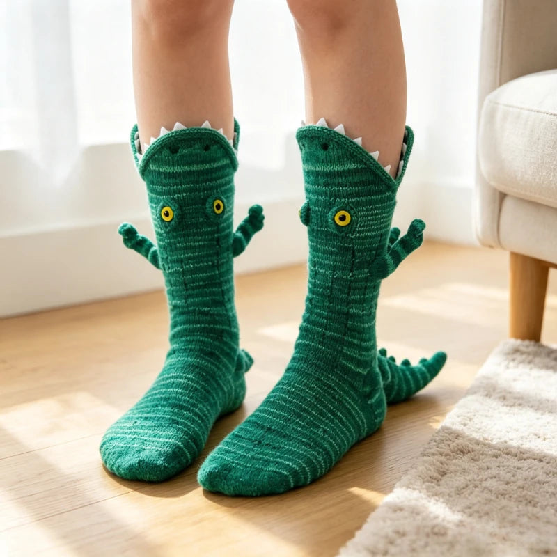 Knitted Crocodile Animal Socks – Funny Novelty Christmas Gift Novelty Knit Socks Babs