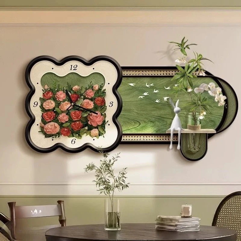 Luxury Floral Wall Clock – Large Modern Painting Décor Decorative Wall Clock Babs