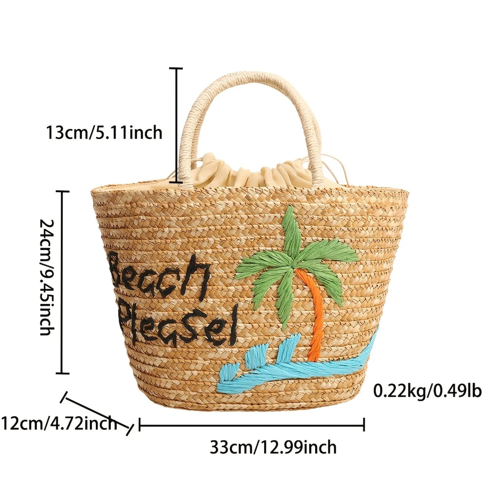 Bohemian Handwoven Straw Tote – Embroidery Beach Shoulder Bag Woven Straw Tote Bag Babs