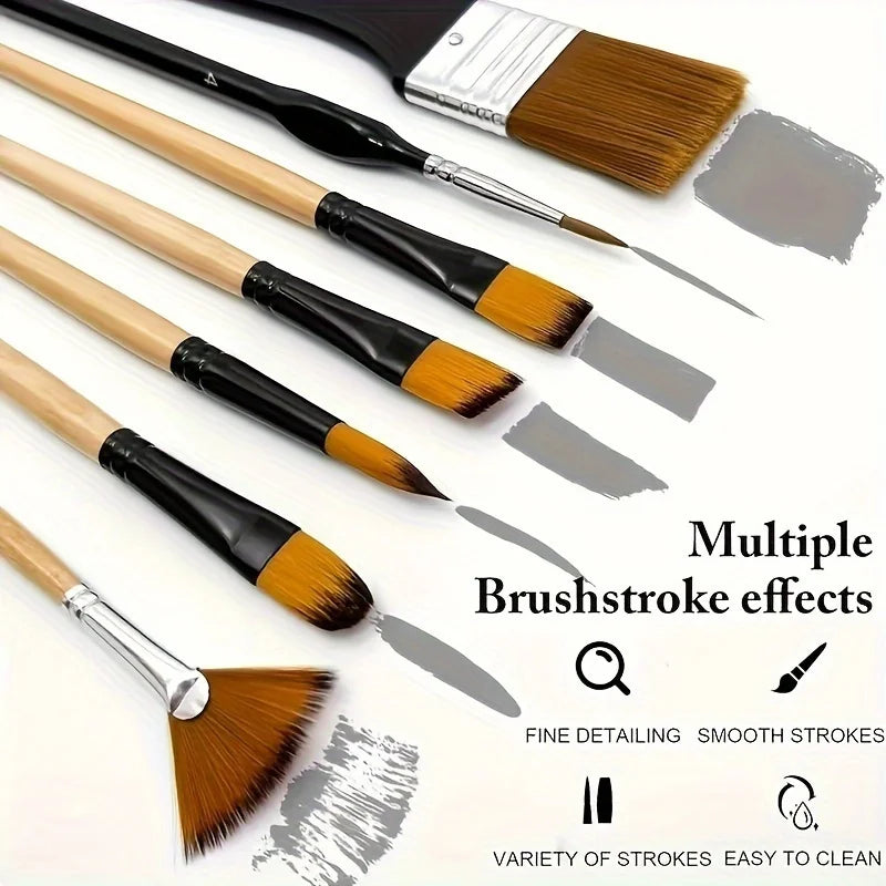 32-Piece Artist Paint Brush Set – Nylon, Multi-Tip, Wood Handle Artist Paint Brush Set Babs