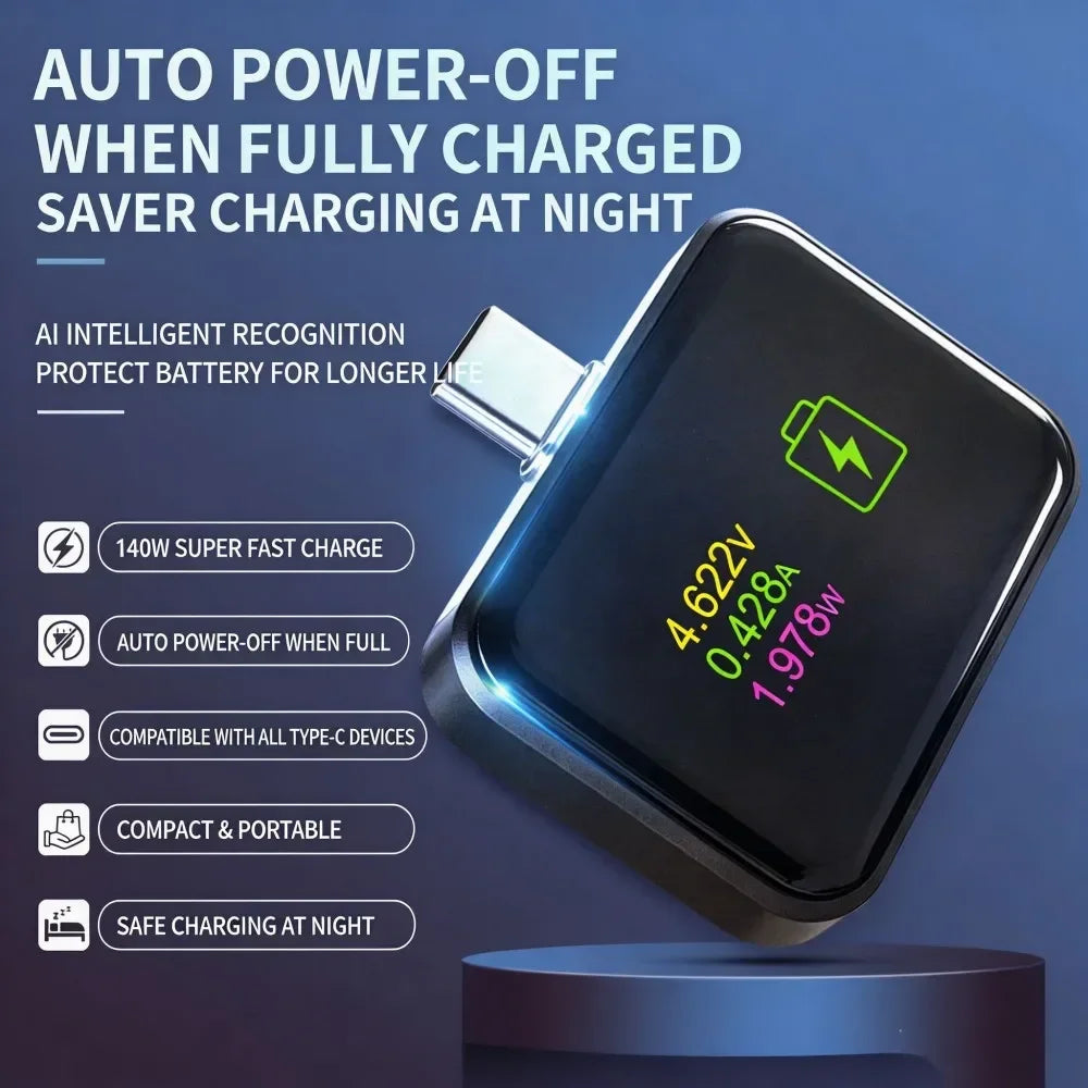140W USB-C Fast Charging Adapter – Digital Display & Auto Off USB-C Charging Adapter Babs