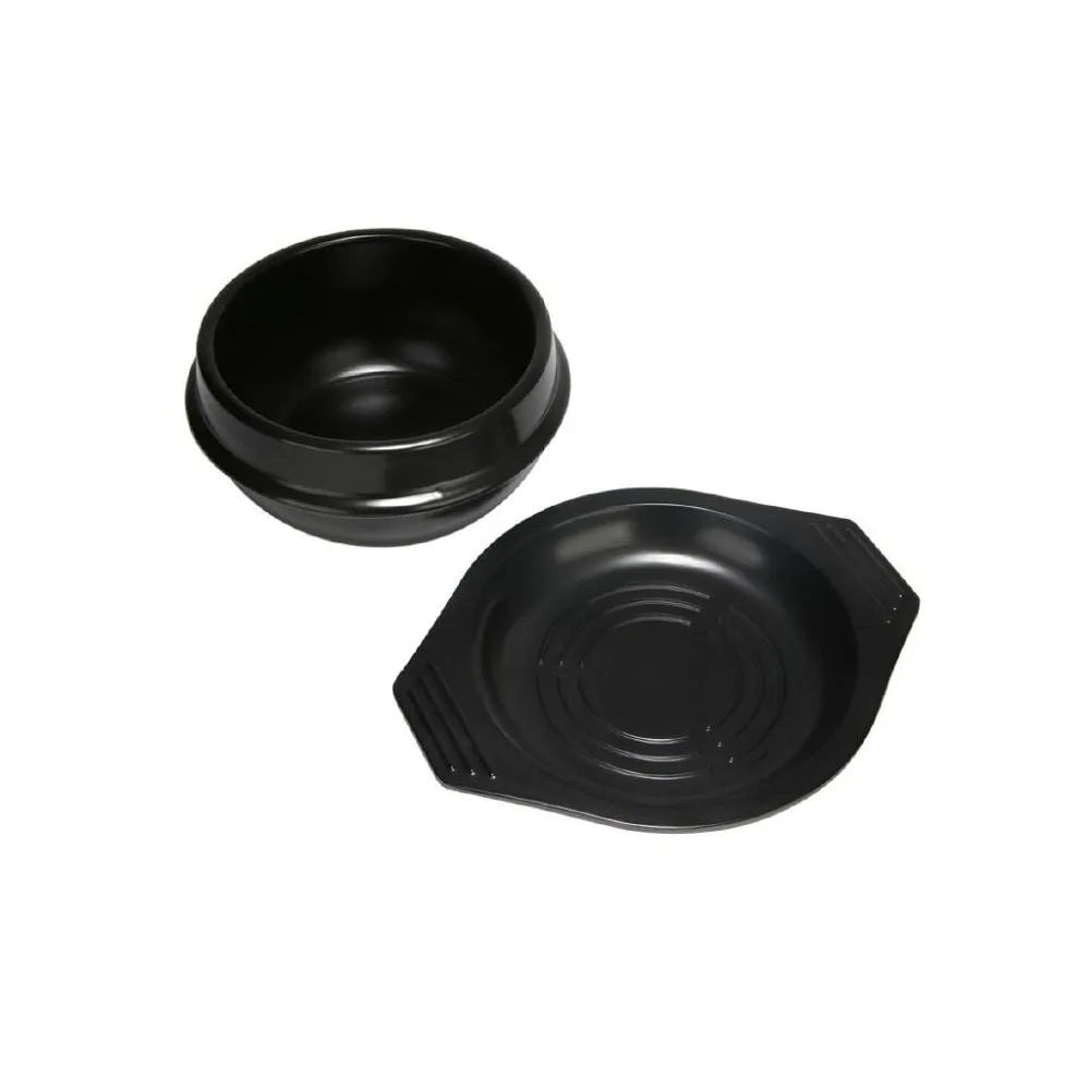 16cm Korean Stone Clay Pot with Tray | Bibimbap Cookware Clay Stone Pot Babs Black