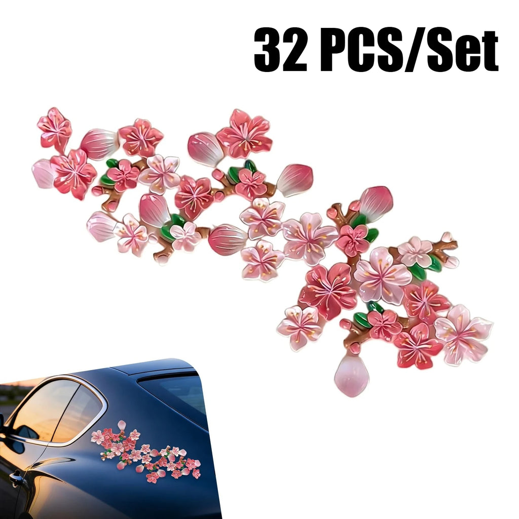 32Pcs 3D Cherry Blossom Car Stickers Waterproof Vinyl Decals Car Vinyl Decals Babs Pink 32PCS-1Set