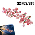 32Pcs 3D Cherry Blossom Car Stickers Waterproof Vinyl Decals Car Vinyl Decals Babs Pink 32PCS-1Set