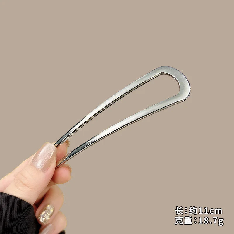 U-Shaped Metal Hair Fork Sticks | Gold Silver Black Alloy Hair Fork Sticks Babs 11cmB