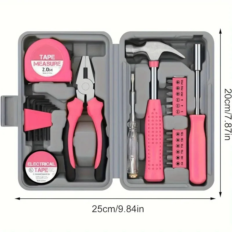 24-Piece Pink Tool Kit – Starter Home DIY Set for Women Home Tool Kit Babs