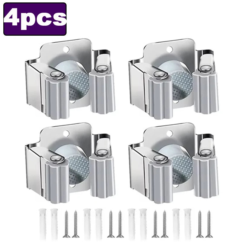 Stainless Steel Wall Mop & Broom Holder Clips | 1–4 Pack Wall Tool Holder Babs C-4pcs