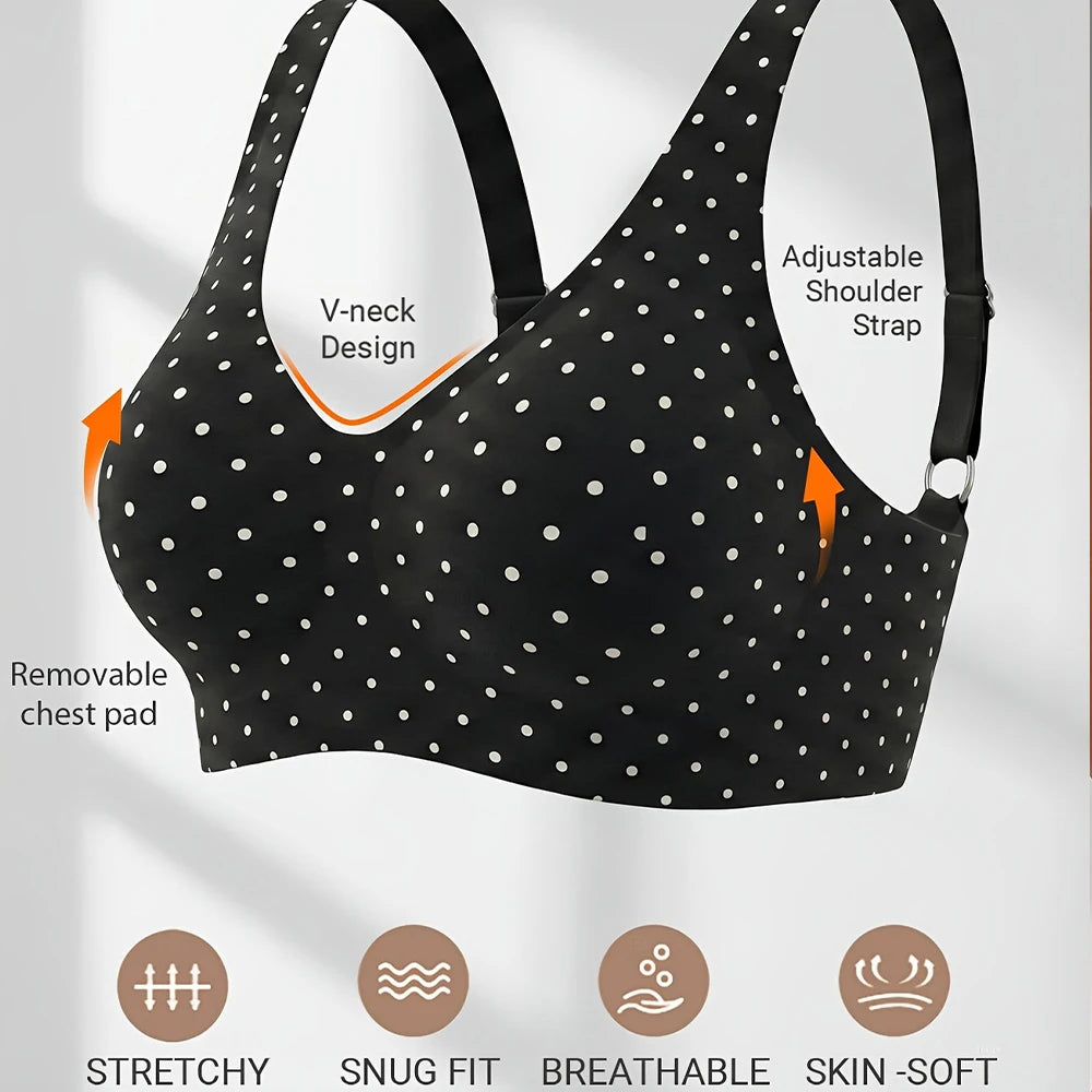 Polka Dot Push Up Wireless Bralette – Deep V Seamless Bra Wireless Bralette Babs