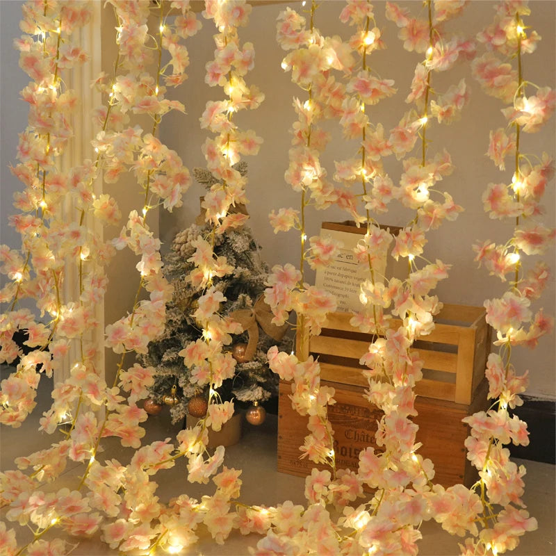 180cm Cherry Blossom Vine Garland with LED Lights | Silk Decor Artificial Flower Garland Babs
