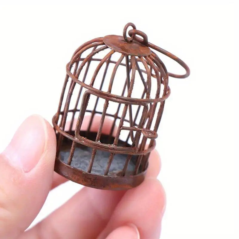 Mini Iron Metal Bird Cage Ornament – Micro Landscape Decor Decorative Ornament Babs
