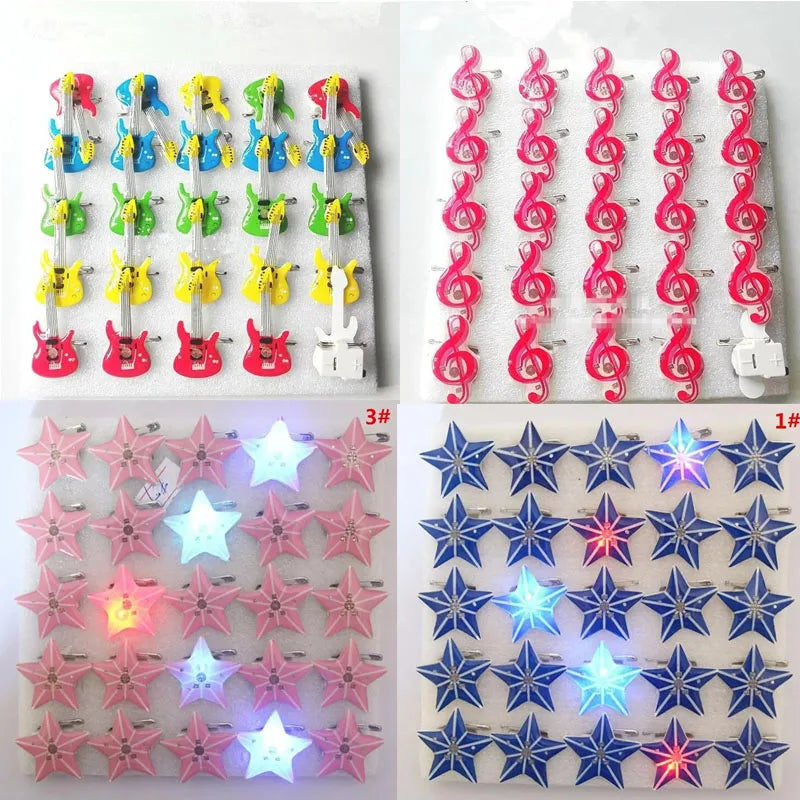25pcs Flashing LED Guitar Brooch Pins – Party Glow Badges LED Party Brooch Babs