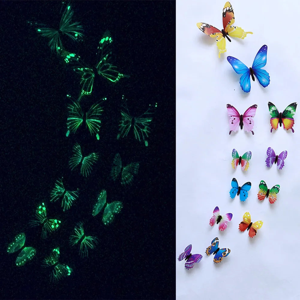 12 Glow in the Dark 3D Butterfly Wall Stickers | Luminous Decals Wall Sticker Decals Babs Multicolor