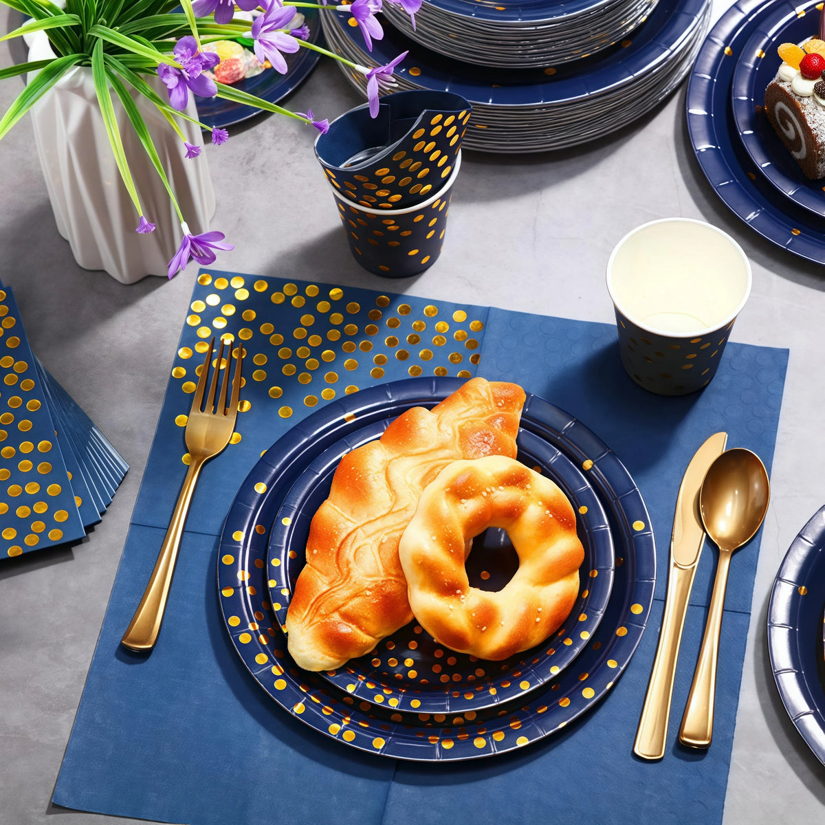 Rose Gold Dark Blue Party Tableware – Cups, Plates & Napkins Set Party Tableware Set Babs