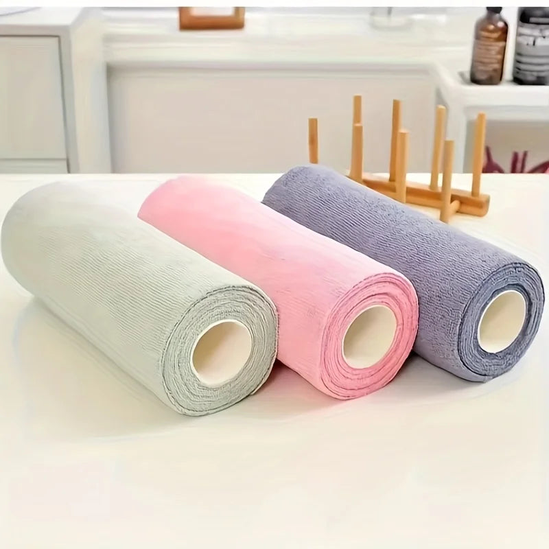 60-Piece Microfiber Disposable Cleaning Cloths – 3 Rolls, Double-Sided Disposable Cleaning Cloths Babs