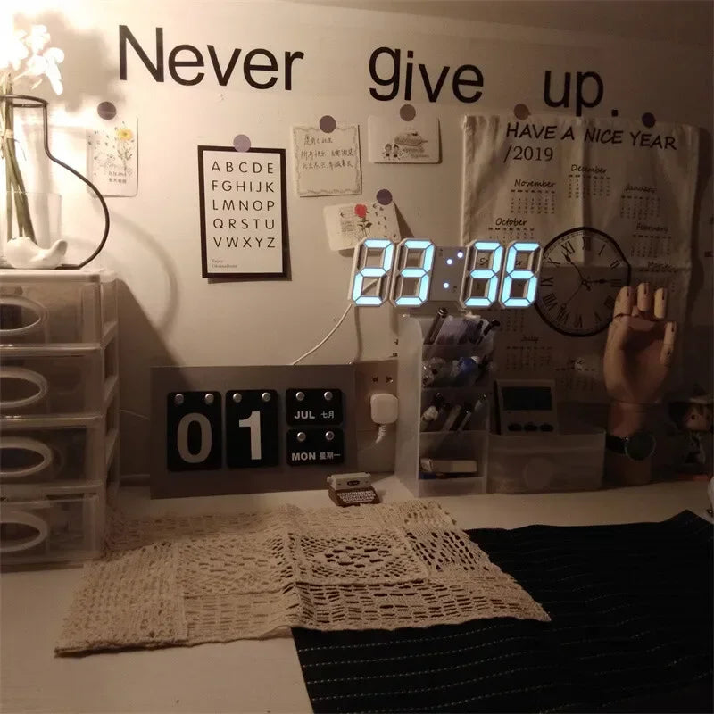 3D LED Digital Wall Clock – Night Mode, Alarm & Temperature LED Wall Clock Babs