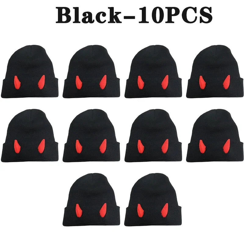 Devil Horn Knit Beanie Hat – Funny Costume Cap for Teens & Adults Novelty Knit Beanie Babs Black-10PCS