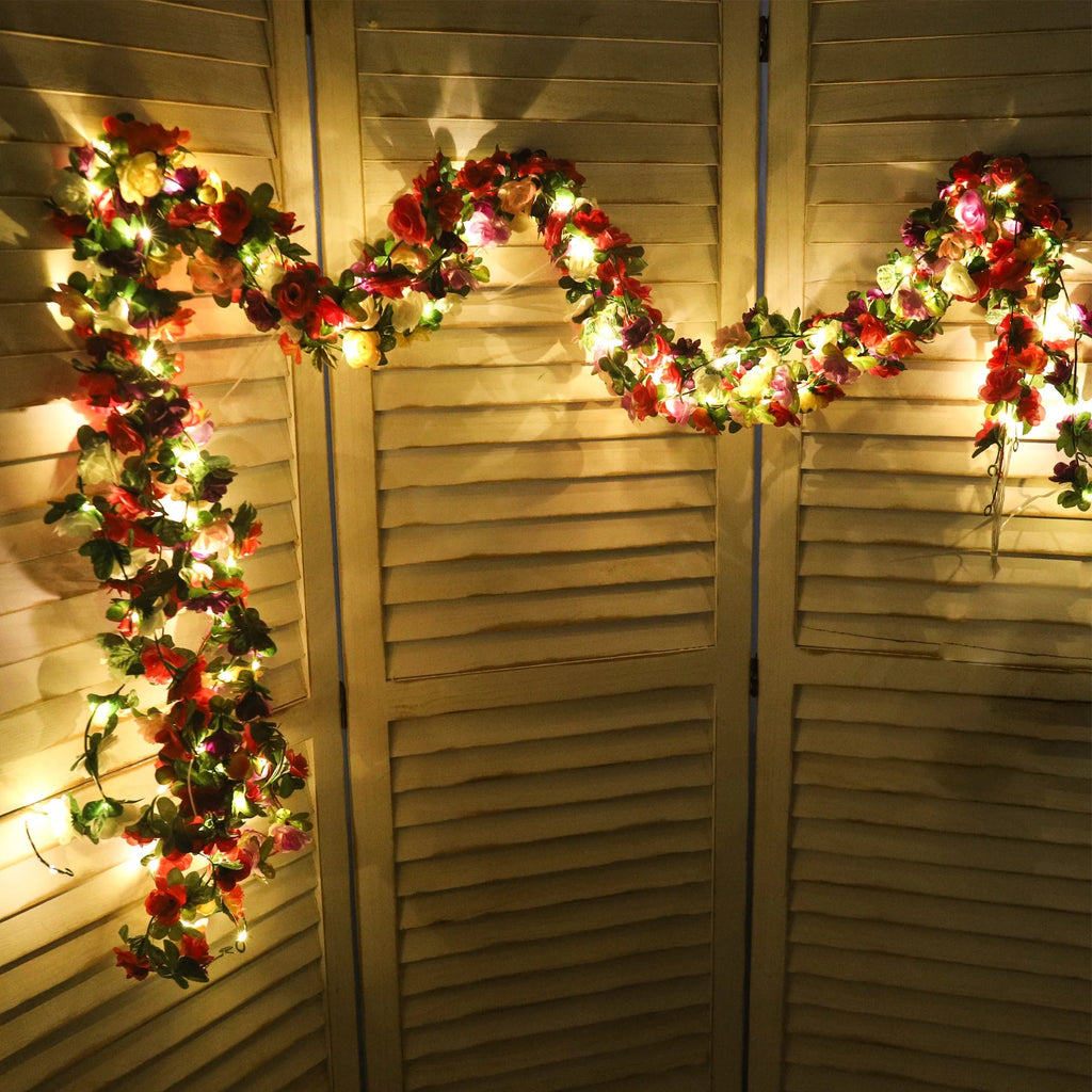 2.5M Rose LED String Lights Artificial Flower Grapevine Decor LED Flower Garland Babs