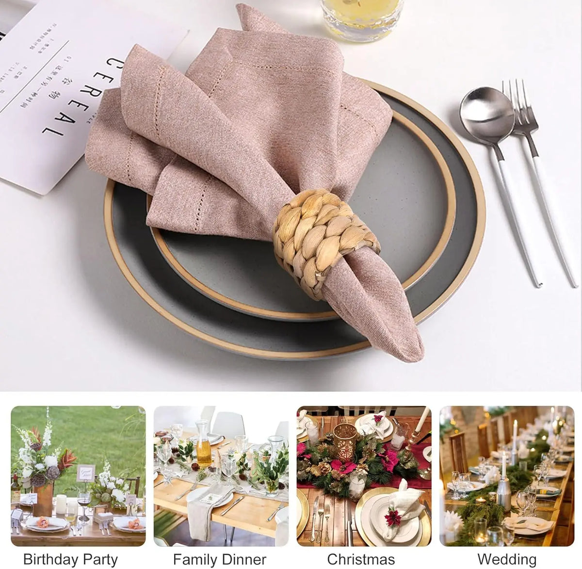 Handwoven Water Hyacinth Napkin Rings – Braided Round Holders Napkin Rings Babs