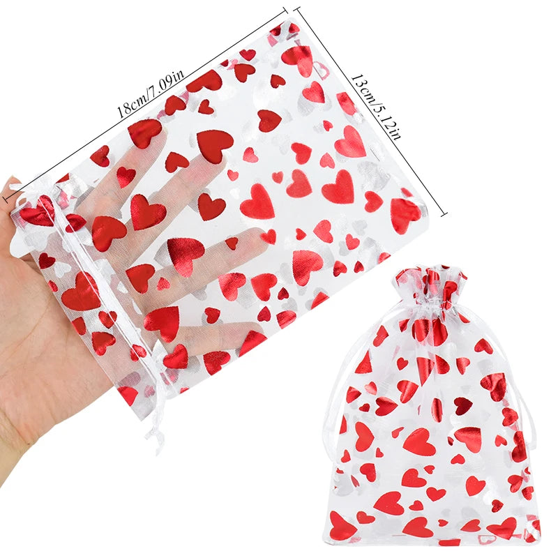 20pcs Red Heart Organza Gift Bags – Wedding & Party Pouches Organza Gift Bags Babs 18x13cm 20pcs