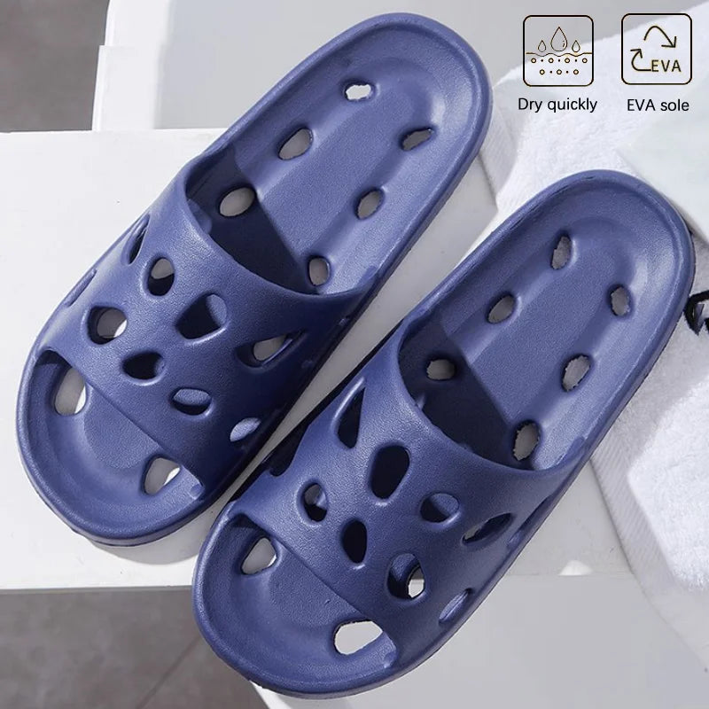 Non-Slip Hollow Shower Slippers – Soft Indoor House Sandals Indoor Shower Slippers Babs Blue-1Pair 36