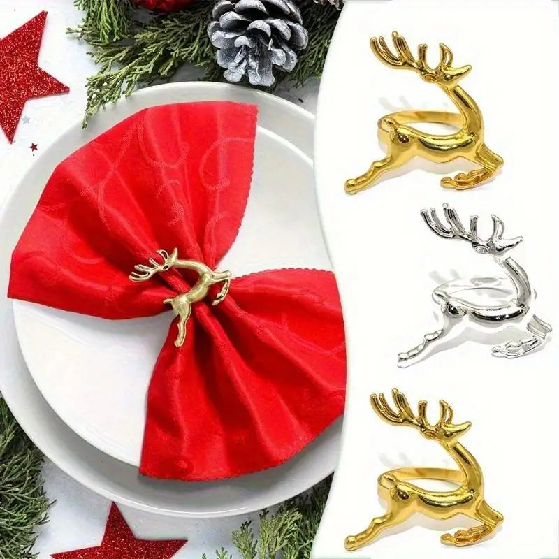 4-Pack Christmas Reindeer Napkin Rings – Holiday Table Decor Napkin Rings Babs
