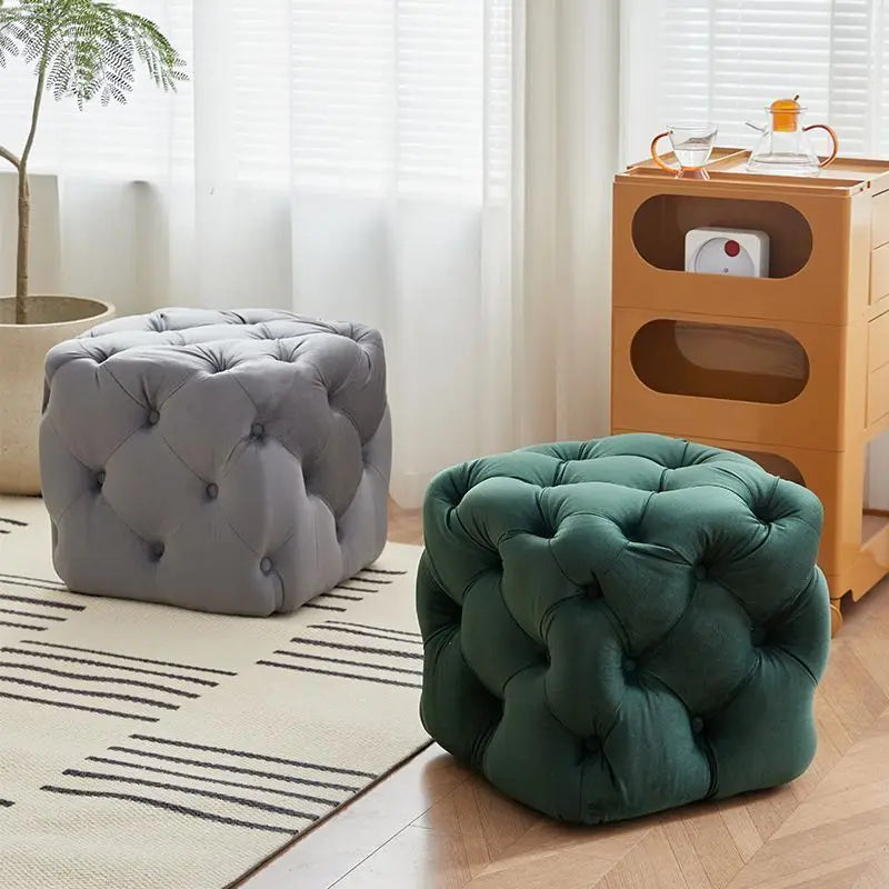 Nordic Velvet Footstool – Modern Square Ottoman 45×45×42cm Ottoman Footstool Babs