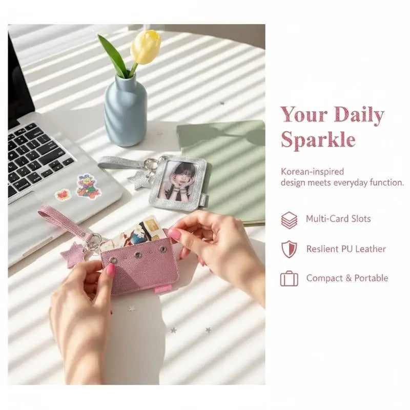 Glitter Star Photocard Holder Keychain – 3-Inch Card Bag Photocard Holder Keychain Babs