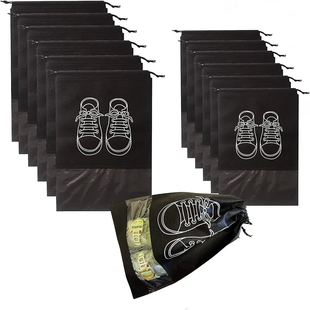 10-Pack Non-Woven Drawstring Shoe Bags for Travel & Storage Shoe Storage Bags Babs black10PCS largesize