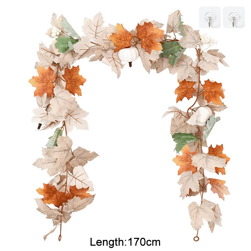 Artificial Maple Leaf Pumpkin Garland – Fall Autumn Decor Artificial Fall Garland Babs A
