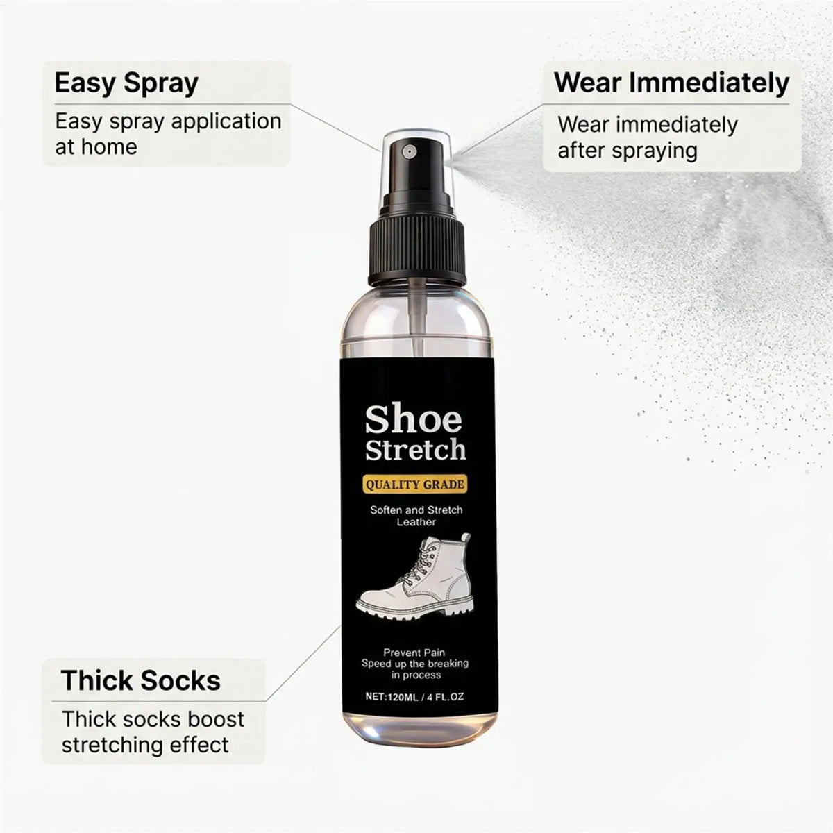 120ml Shoe Stretcher Spray – Leather, Suede & Canvas Softener Shoe Stretcher Spray Babs