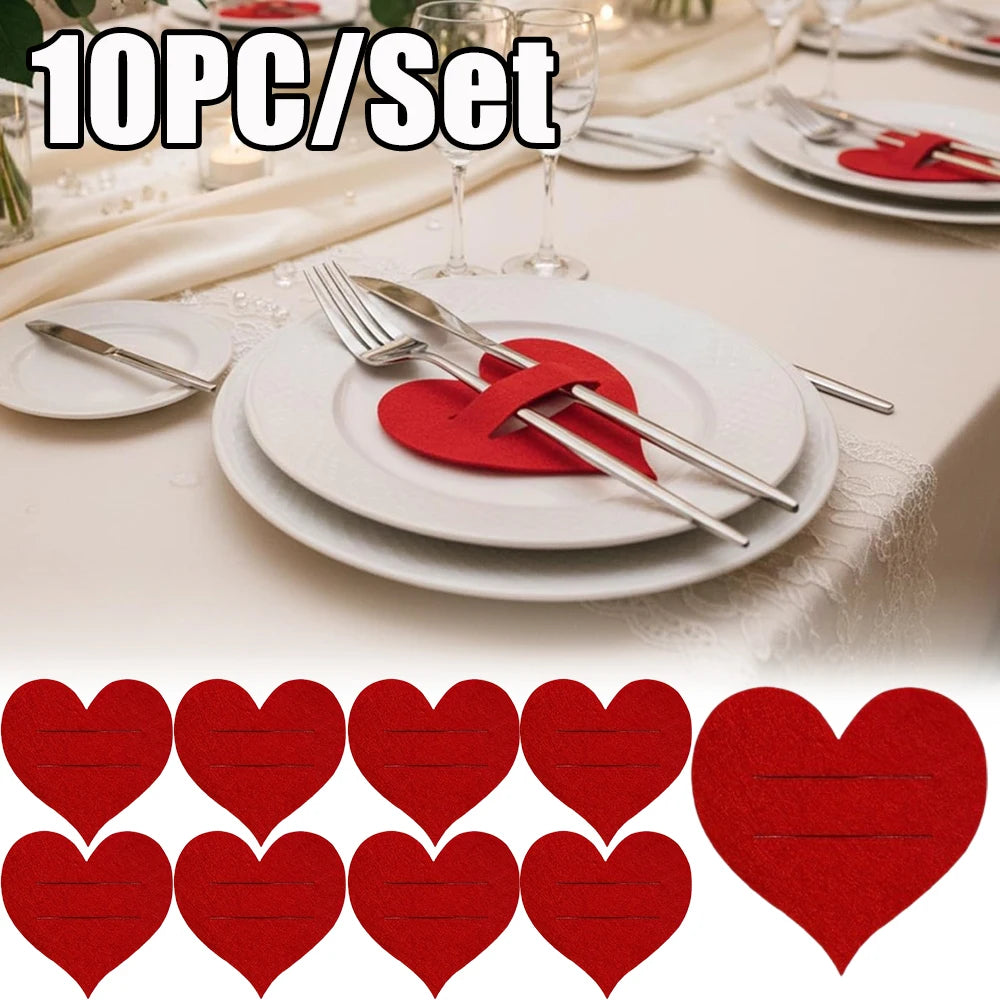 Felt Heart Utensil Holders Set of 10 – Red Cutlery Bags Utensil Holder Set Babs