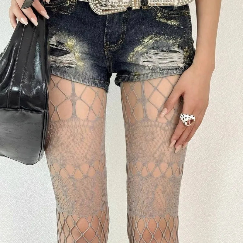 Grey Fishnet Tights – Goth Punk Hollow Mesh Pantyhose for Women Fishnet Tights Babs