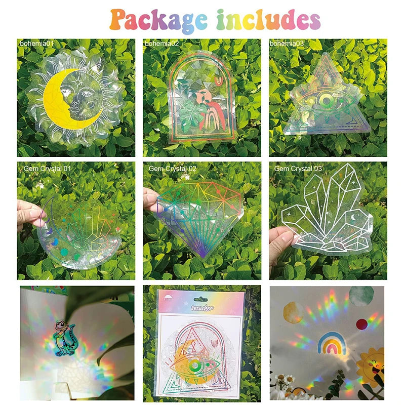 6-Piece Rainbow Suncatcher Window Stickers – PVC Glass Decals Window Suncatcher Stickers Babs