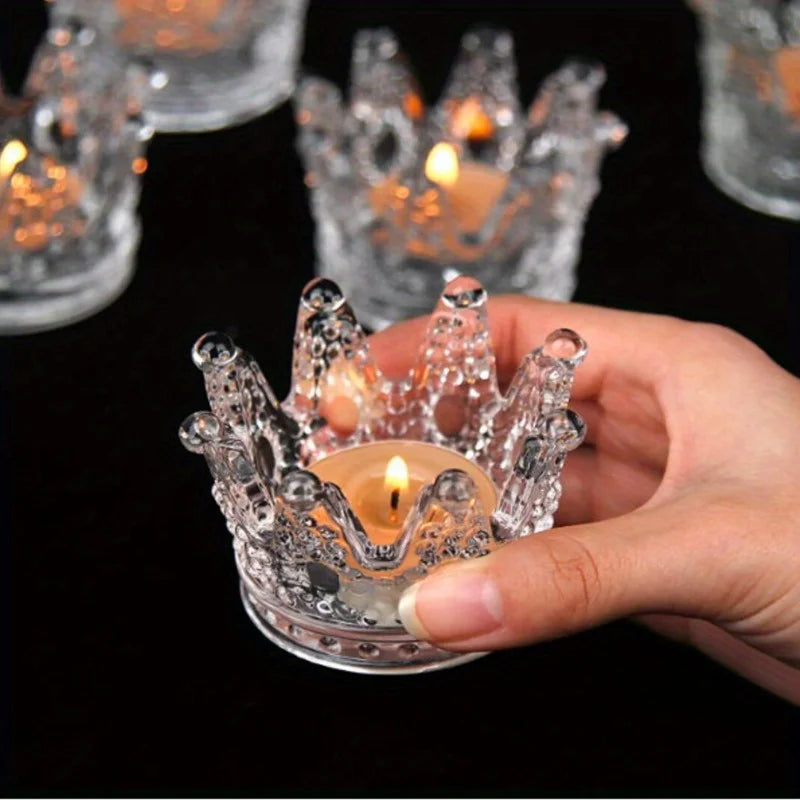 Crystal Crown Glass Tealight Candle Holder | Home Décor Glass Candle Holder Babs