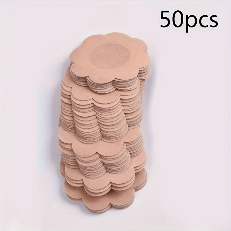 50/100pcs Disposable Nipple Covers – Invisible Seamless Bra Stickers Nipple Covers Babs One Size flower shape 50PCS