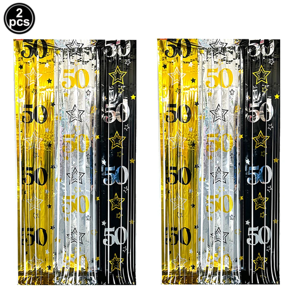 50th Birthday Party Decorations – Black & Gold Tableware Set Party Tableware Set Babs rain curtain decor