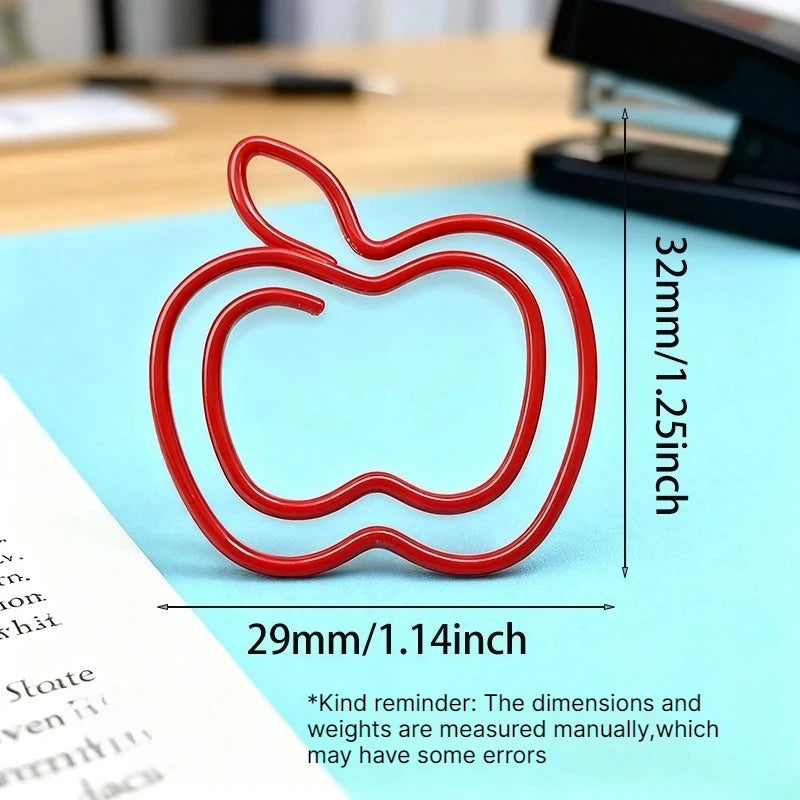 20pcs Apple Shaped Paper Clips – Cute Colored Binder Clips Shaped Paper Clips Babs