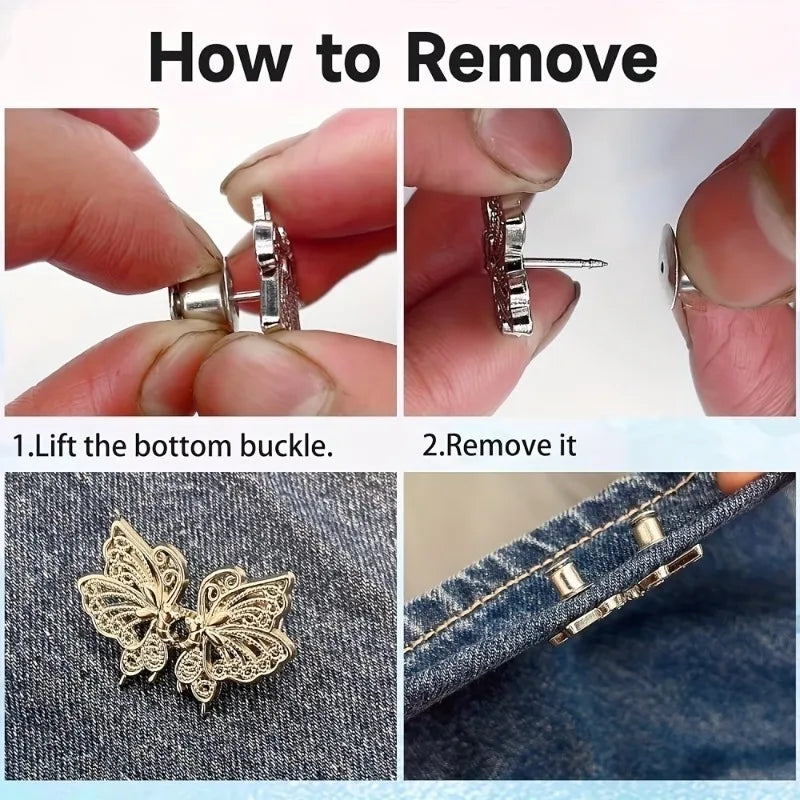 Butterfly Waist Adjuster Button – No-Sew Metal Clip for Pants Clothing Fastener Clip Babs