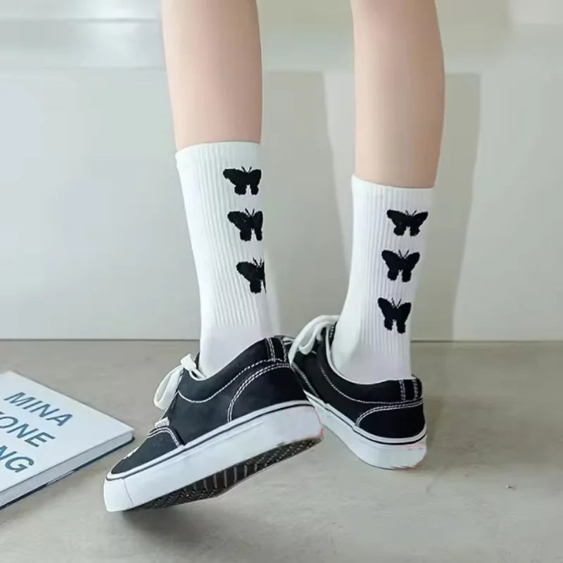 Butterfly Print Mid-Calf Crew Socks Women – Cotton Blend Women's Crew Socks Babs