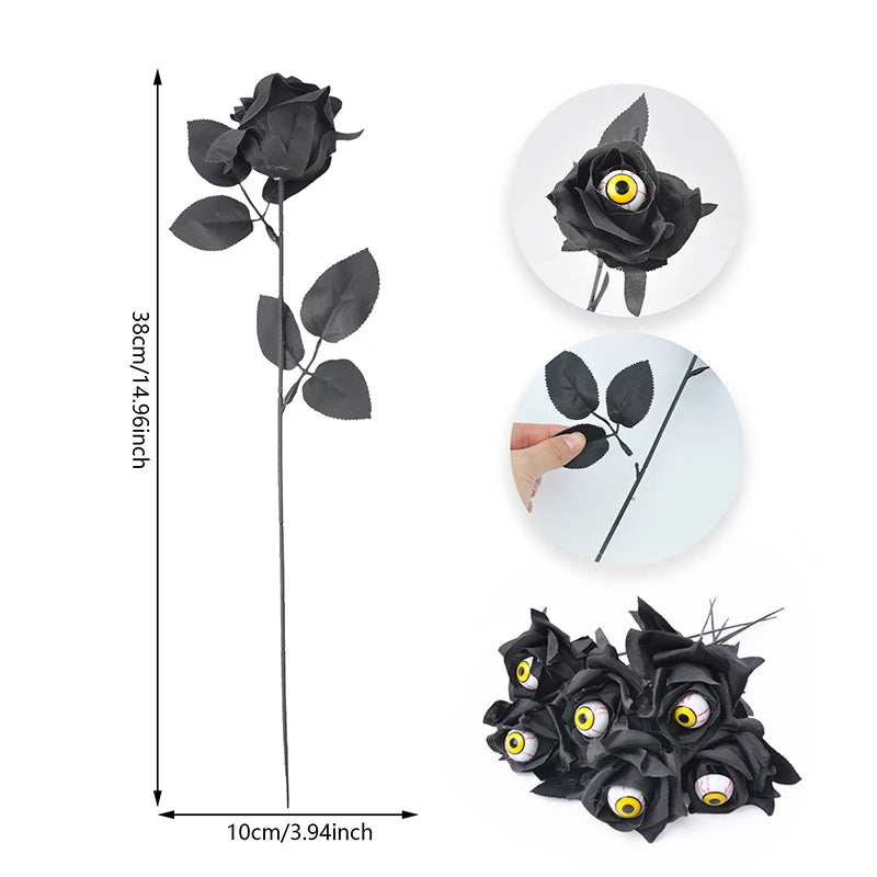 Halloween Artificial Black Roses with Eyeball – DIY Bouquet Decor Artificial Halloween Flowers Babs