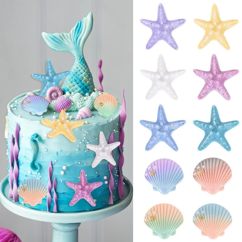 Resin Shell Starfish Mermaid Cake Toppers – Ocean Party Cake Topper Set Babs
