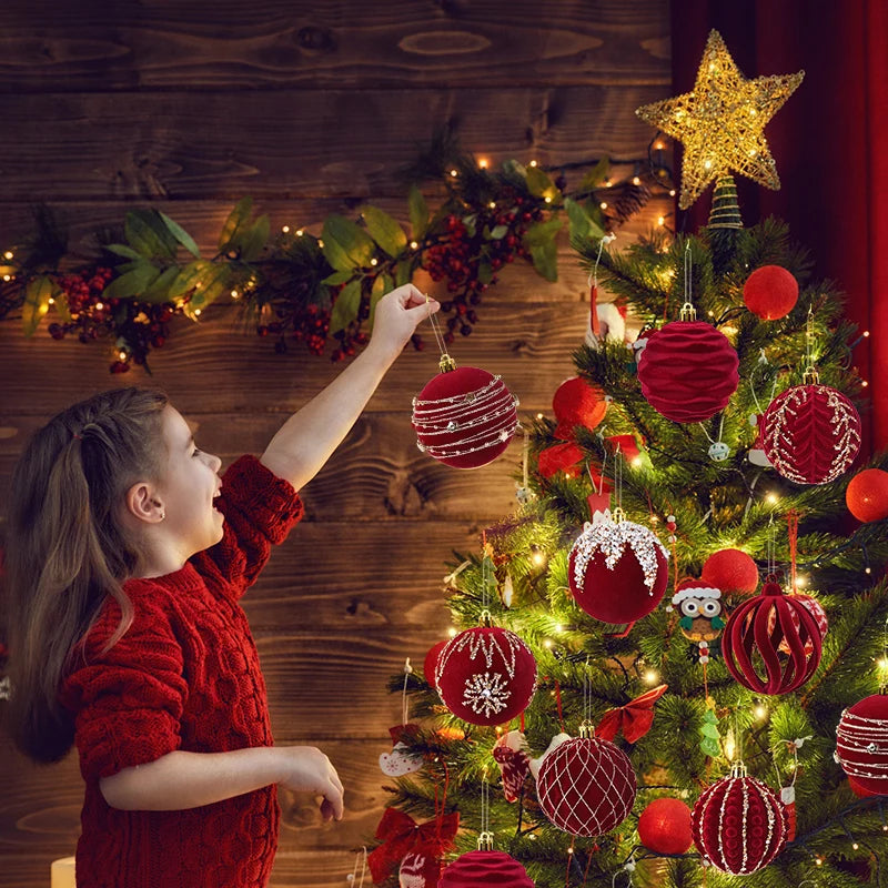 8CM Red Christmas Ball Ornaments Set of 4 – Xmas Tree Pendants Christmas Tree Ornaments Babs