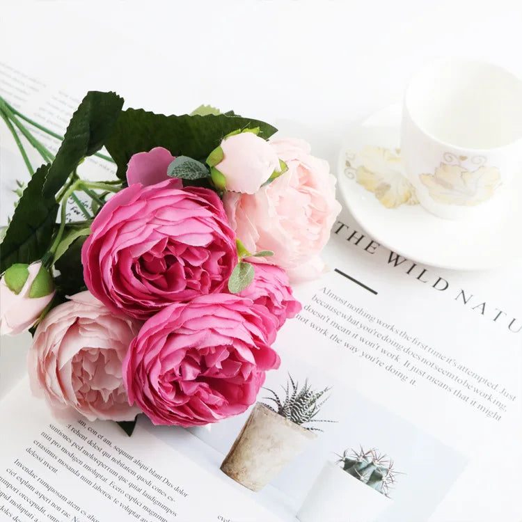 Silk Peony Rose Artificial Flower Bouquet – Wedding & Decor Artificial Flower Bouquet Babs light rose 1 pc