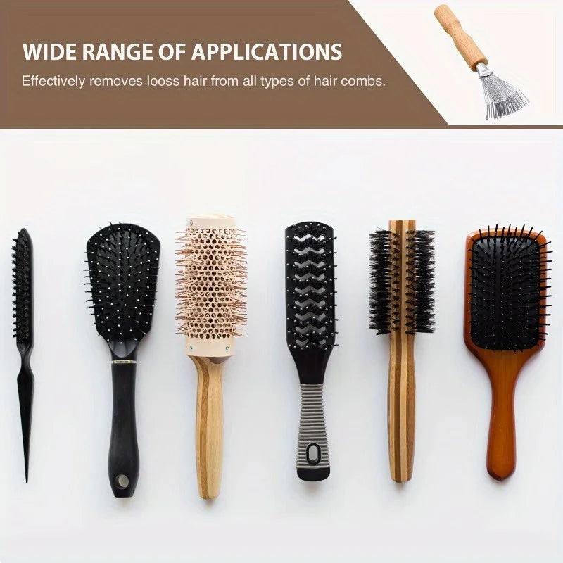Mini Hair Brush Cleaner Tool – Metal Wire Rake & Wooden Handle Hair Brush Cleaner Babs
