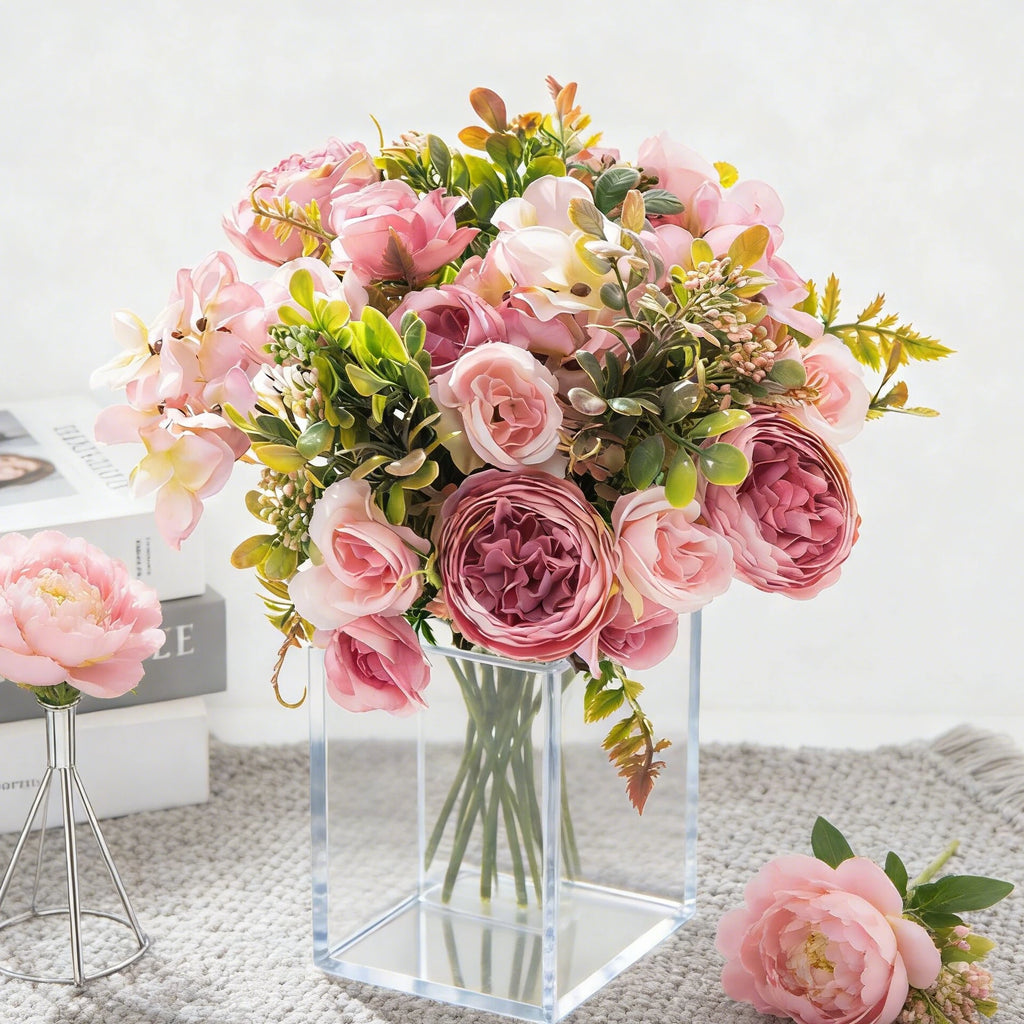 Artificial Silk Peony & Hydrangea Bouquet – Wedding & Home Decor Artificial Silk Flowers Babs