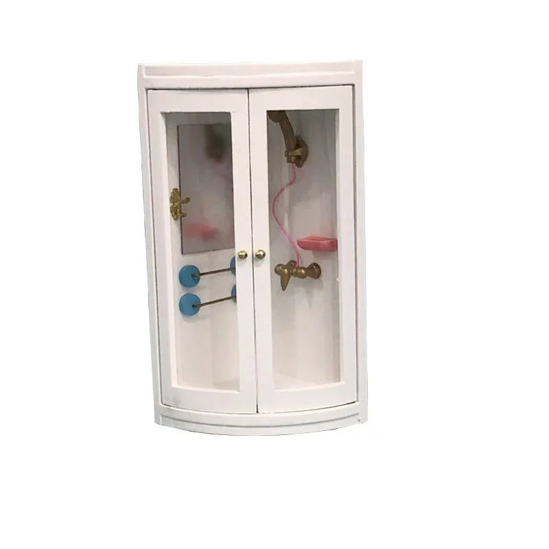 Mini Dollhouse Bathroom Shower Room Model – White Birch Wood Dollhouse Furniture Model Babs